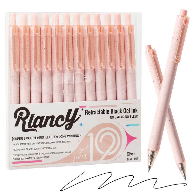 RIANCY Premium Pink Gel Pens - Smooth Writing, Quick Dry, Set of 12 - Ideal for Journaling, Note-Taking, Art Supplies - Image 1